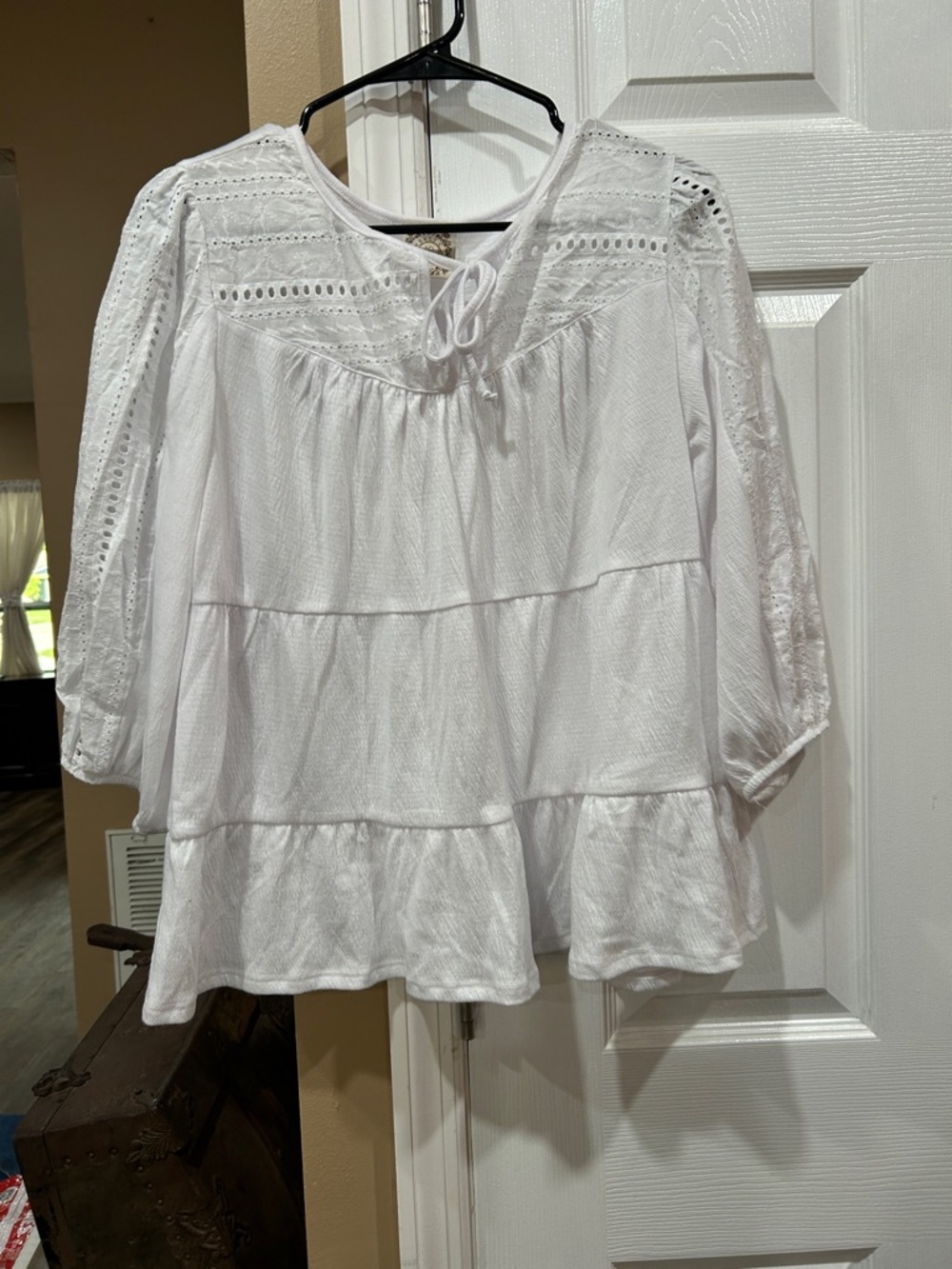 Boho White Lace-Trim Tunic Top - Women